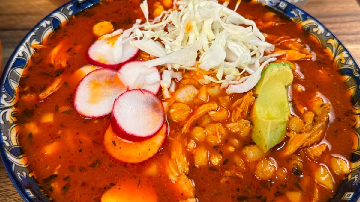 Red Chicken Pozole in Bowl